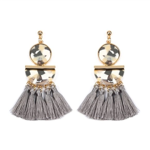 Jewelry - Marbled Resin and Tassel Dangle Drop Post Earrings